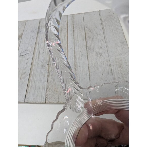 Duncan & Miller Glass Basket Etch Clear Feather Handle Brides Vintage - Picture 7 of 9